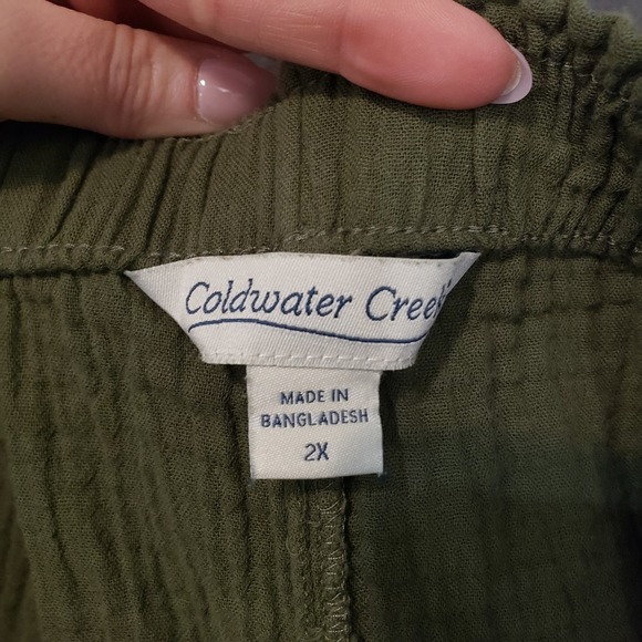 Cold Water Creek Pants Womens Size 2X Pull On Gauze Crinkle Green 100% Cotton - Picture 6 of 11